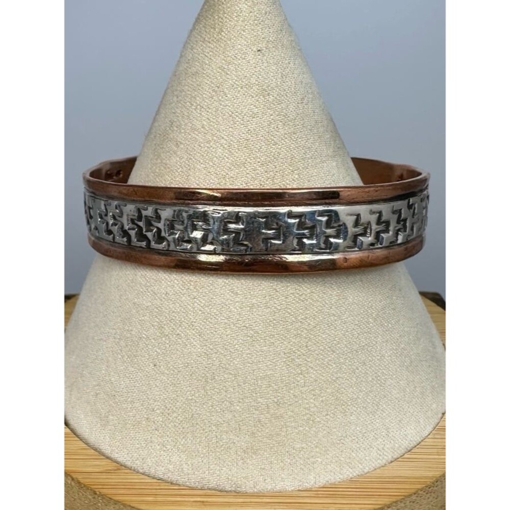 Native American Navajo Charlene Little Sterling Silver & Copper Cuff Bracelet 7”